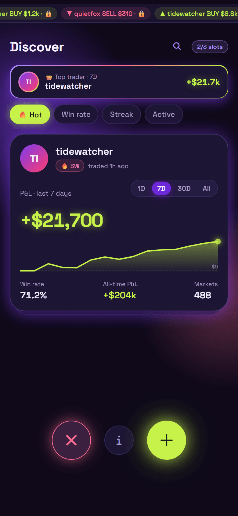 Discover: swipe through trader cards